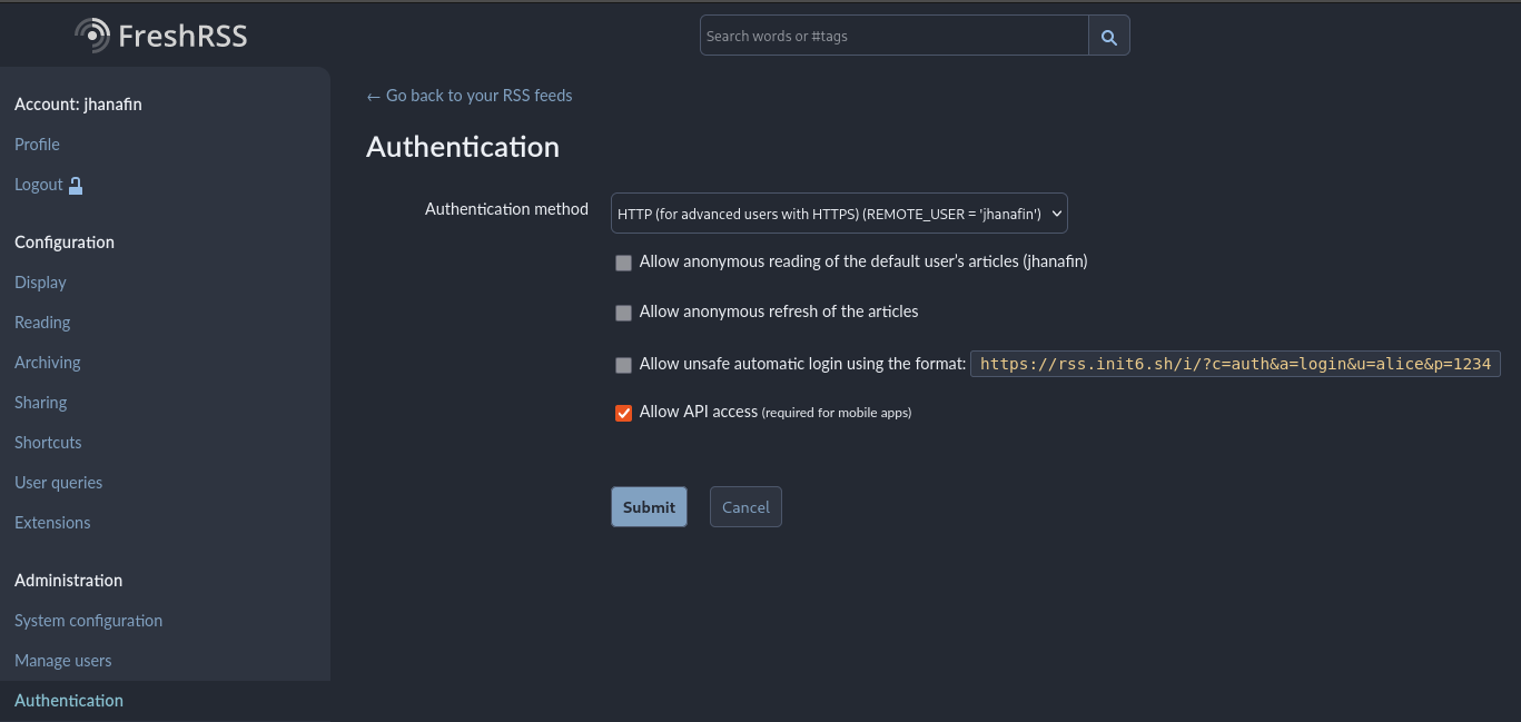 Authentication Section